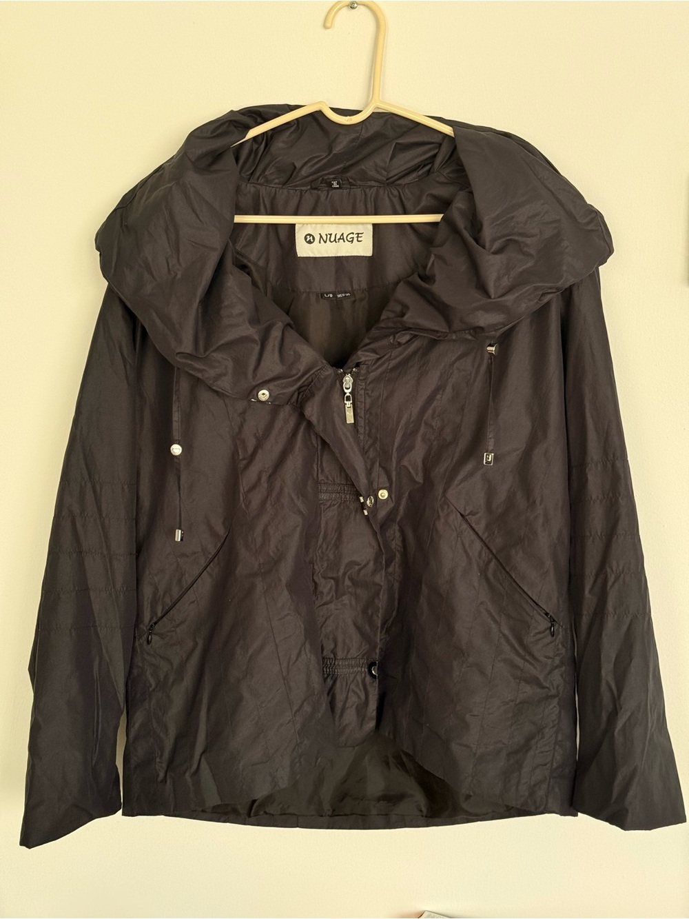 Nuage Womens Black Lightweight Windbreaker Jacket Oversized Collar Size L